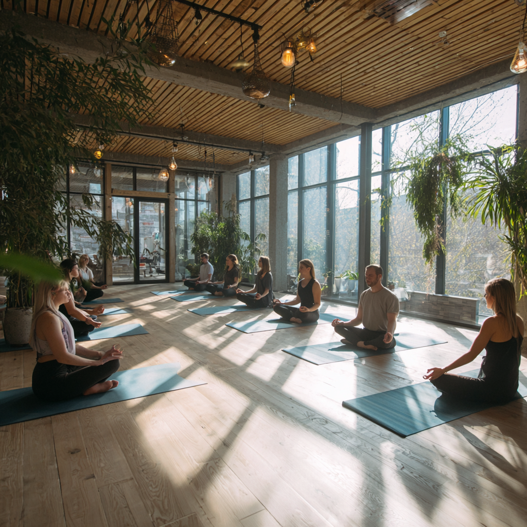 Instructor de yoga en estudio tranquilo